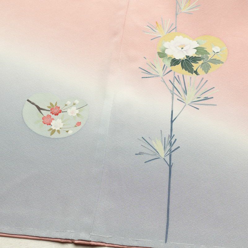 訪問着 美品 しつけ糸付き 落款入り 縮緬 正絹 花柄 袷仕立て 身丈163cm 裄丈67.5cm 共八掛 ピンク_画像10