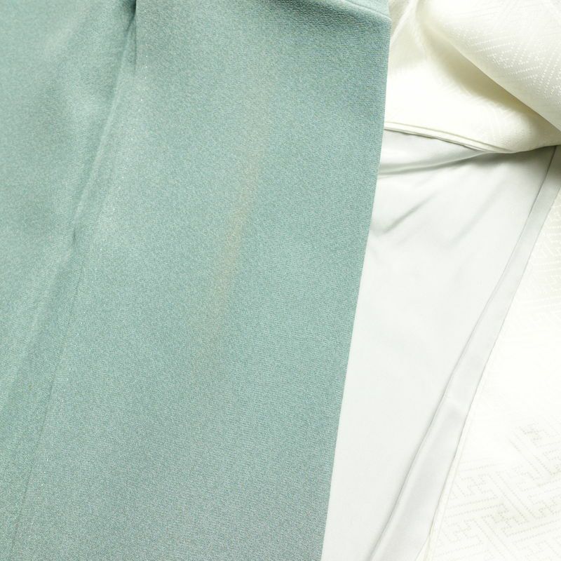 色留袖 五つ紋付き 比翼付き 縮緬 正絹 古典柄 袷仕立て 身丈162.5cm 裄丈66.5cm 着物 緑・うぐいす色_画像15