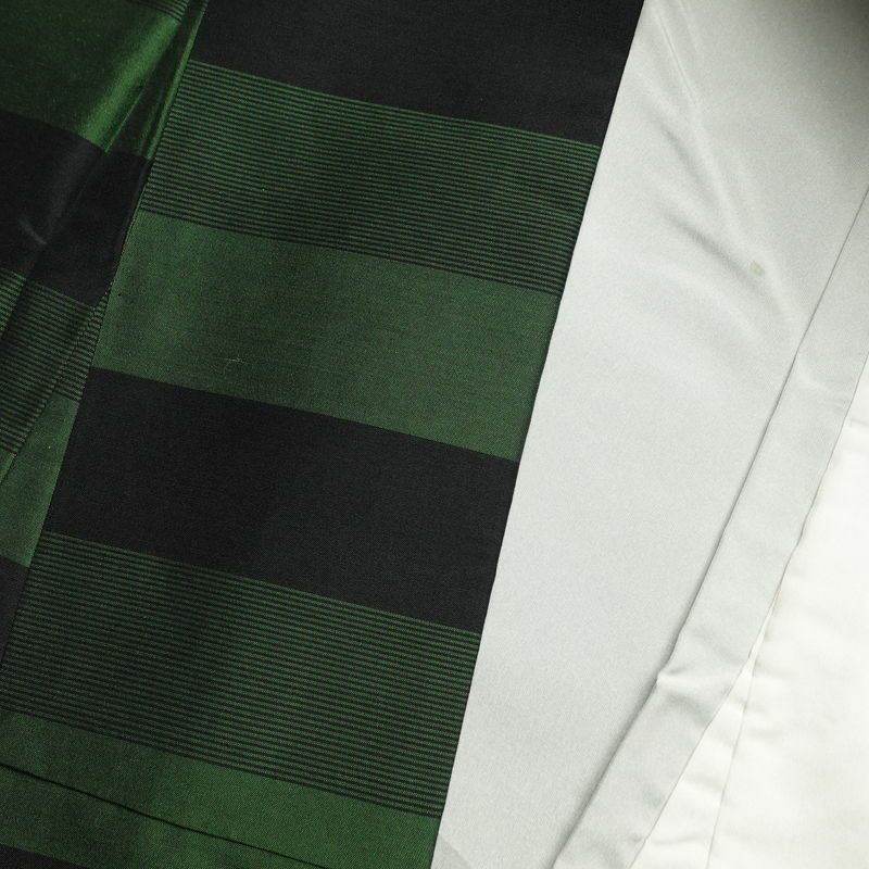 紬 良品 正絹 縞柄・線柄 袷仕立て 身丈153cm 裄丈63cm 紬着物 緑・うぐいす色_画像15