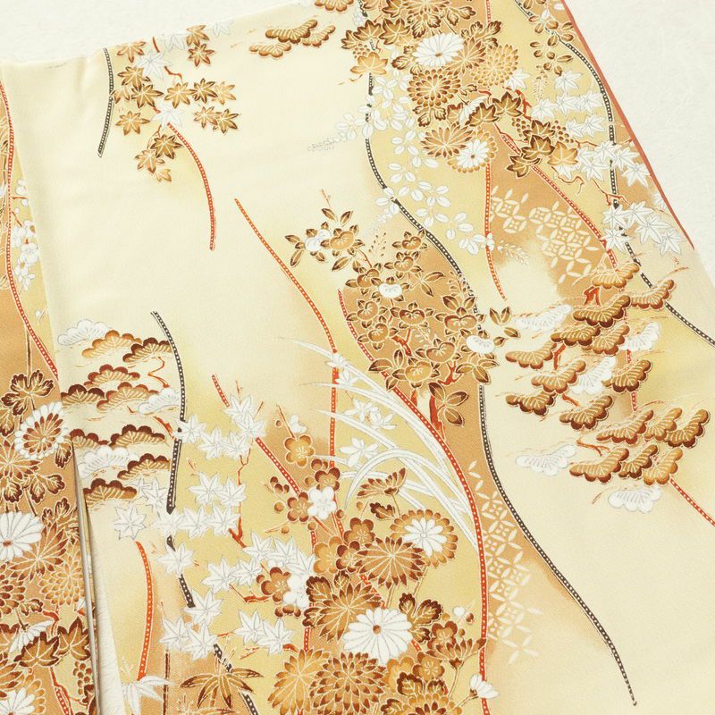 小紋 縮緬 正絹 古典柄 袷仕立て 身丈162cm 裄丈63cm 着物 クリーム_画像11