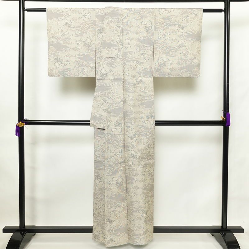 紬 正絹 古典柄 袷仕立て 身丈158cm 裄丈65cm 紬着物 グレー_画像2