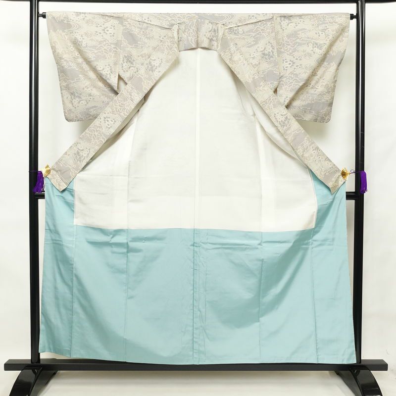 紬 正絹 古典柄 袷仕立て 身丈158cm 裄丈65cm 紬着物 グレー_画像3