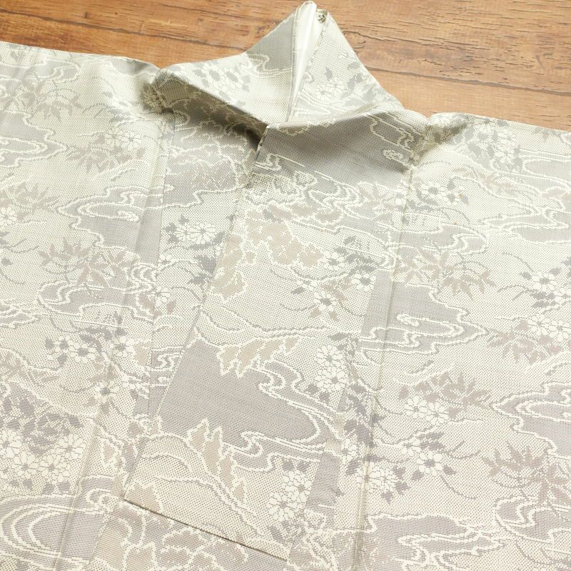 紬 正絹 古典柄 袷仕立て 身丈158cm 裄丈65cm 紬着物 グレー_画像12