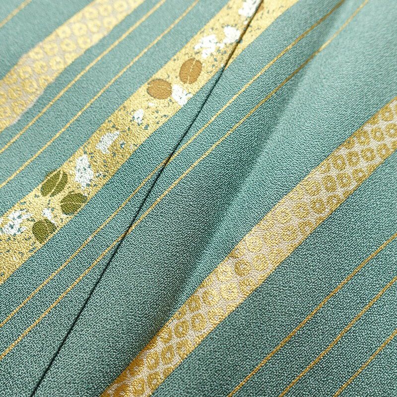 訪問着 しつけ糸付き 正絹 古典柄 袷仕立て 身丈163.5cm 裄丈69cm 箔 金彩 共八掛 緑・うぐいす色_画像7