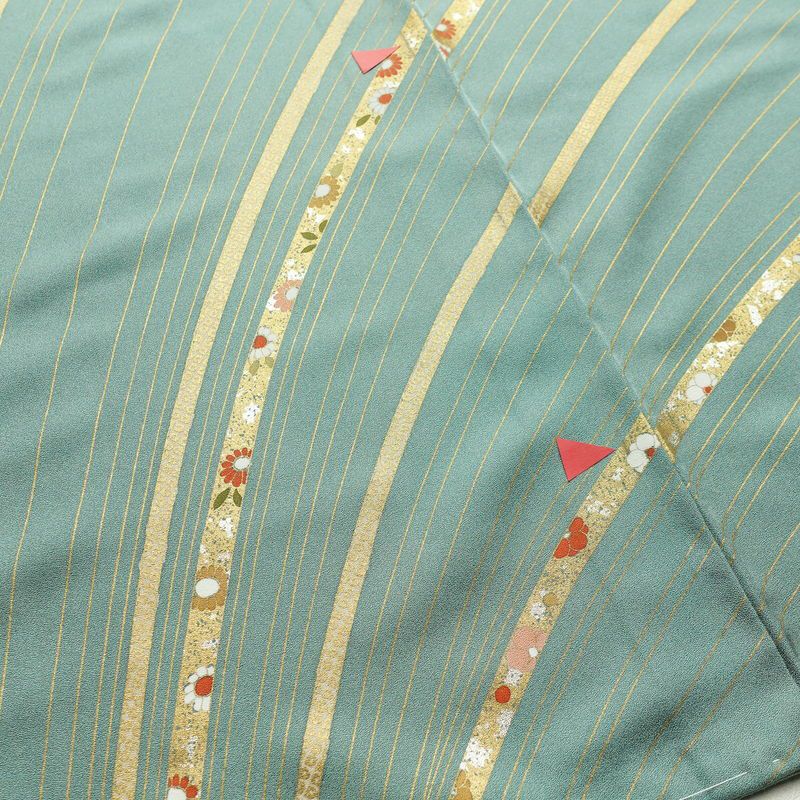 訪問着 しつけ糸付き 正絹 古典柄 袷仕立て 身丈163.5cm 裄丈69cm 箔 金彩 共八掛 緑・うぐいす色_画像17