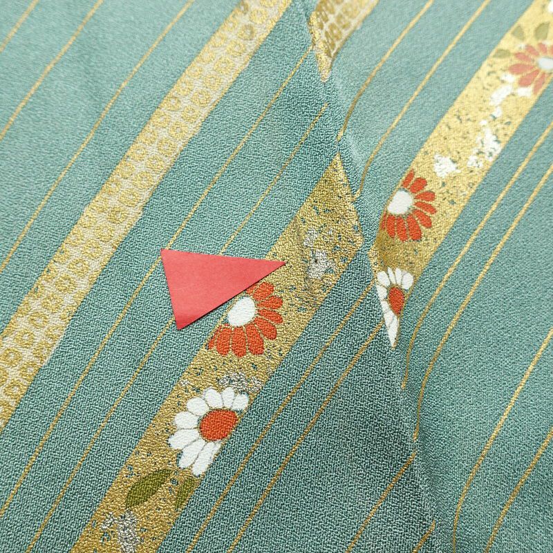 訪問着 しつけ糸付き 正絹 古典柄 袷仕立て 身丈163.5cm 裄丈69cm 箔 金彩 共八掛 緑・うぐいす色_画像18