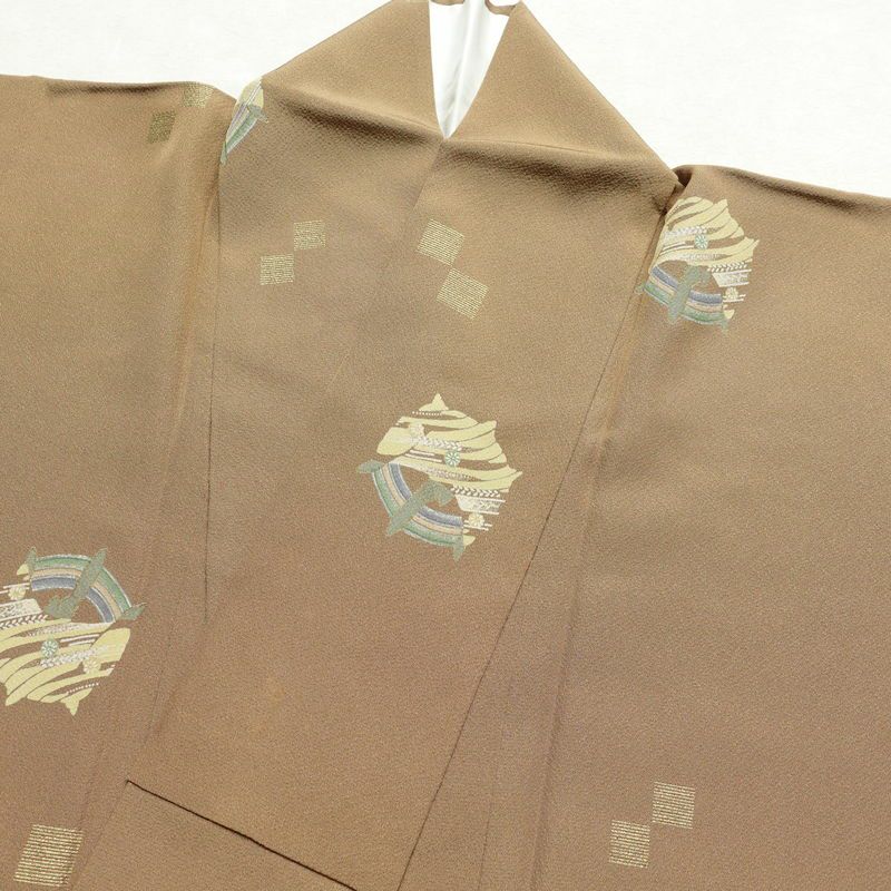 小紋 縮緬 飛び柄 正絹 古典柄 袷仕立て 身丈155.5cm 裄丈63cm 小紋着物 黄・黄土色_画像14