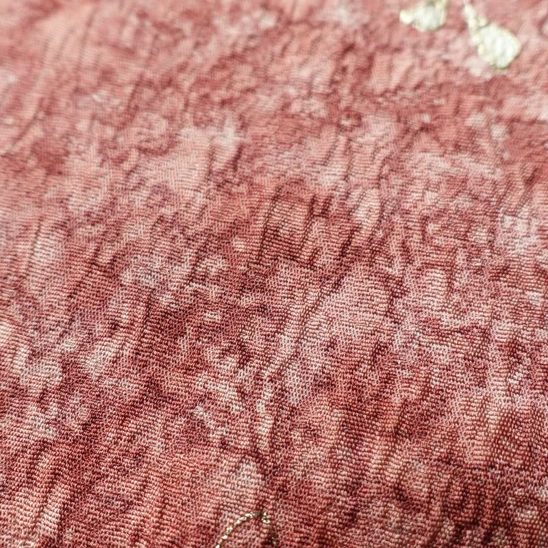 振袖 良品 ふくれ織 縮緬 正絹 木の葉・植物柄 袷仕立て 身丈166.5cm 裄丈68cm 刺繍 箔 金彩 蝶 ピンク_画像8