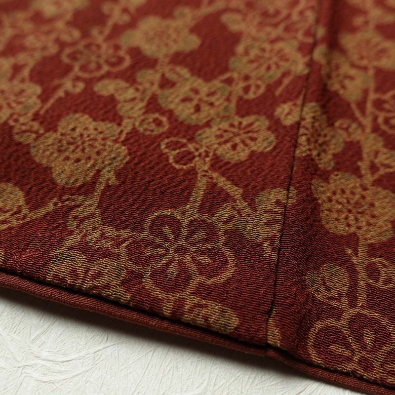 小紋 縮緬 総柄 ポリエステル 花柄 袷仕立て 身丈157.5cm 裄丈63.5cm 小紋着物 小豆・エンジ_画像9