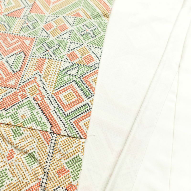 小紋 紬地 良品 しつけ糸付き 正絹 幾何学柄・抽象柄 袷仕立て 身丈160cm 裄丈64cm 多色使い_画像15