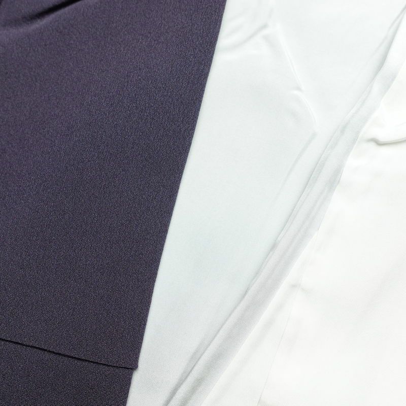 付け下げ 二代目山田栄一 落款入り 良品 ちりめん 正絹 袷仕立て 身丈160.5cm 裄丈67cm 共八掛 着物 附下 金糸 幾何学柄・抽象柄 紫・藤色_画像16