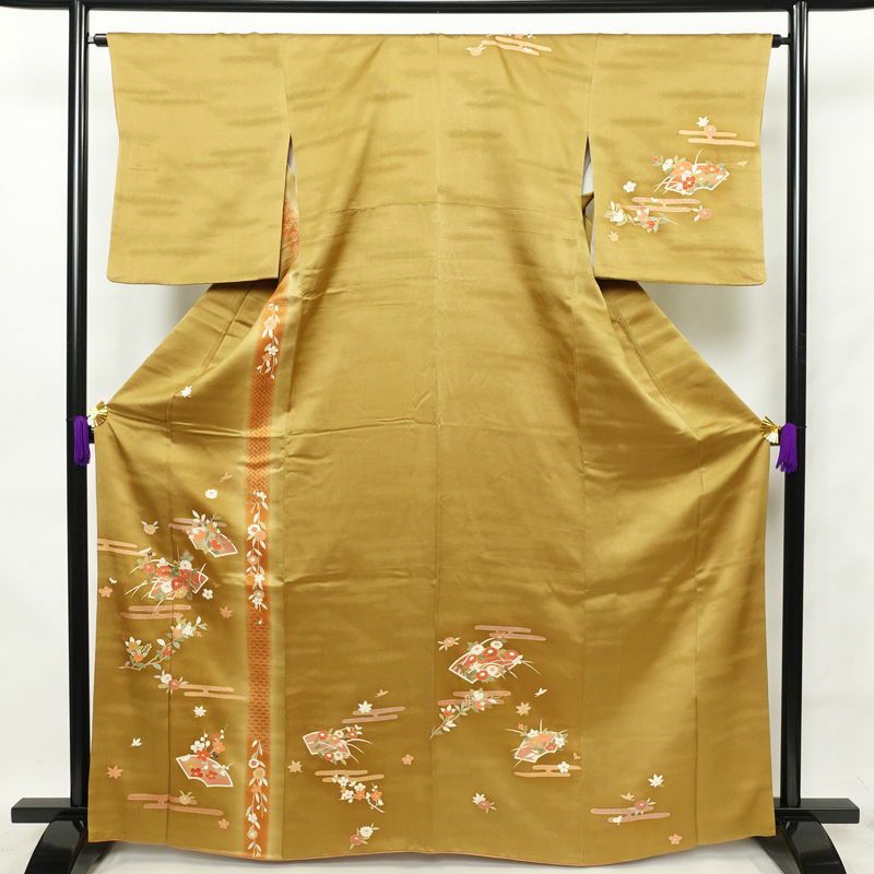 訪問着 正絹 古典柄 袷仕立て 身丈166.5cm 裄丈65cm 金彩 着物 黄・黄土色_画像1