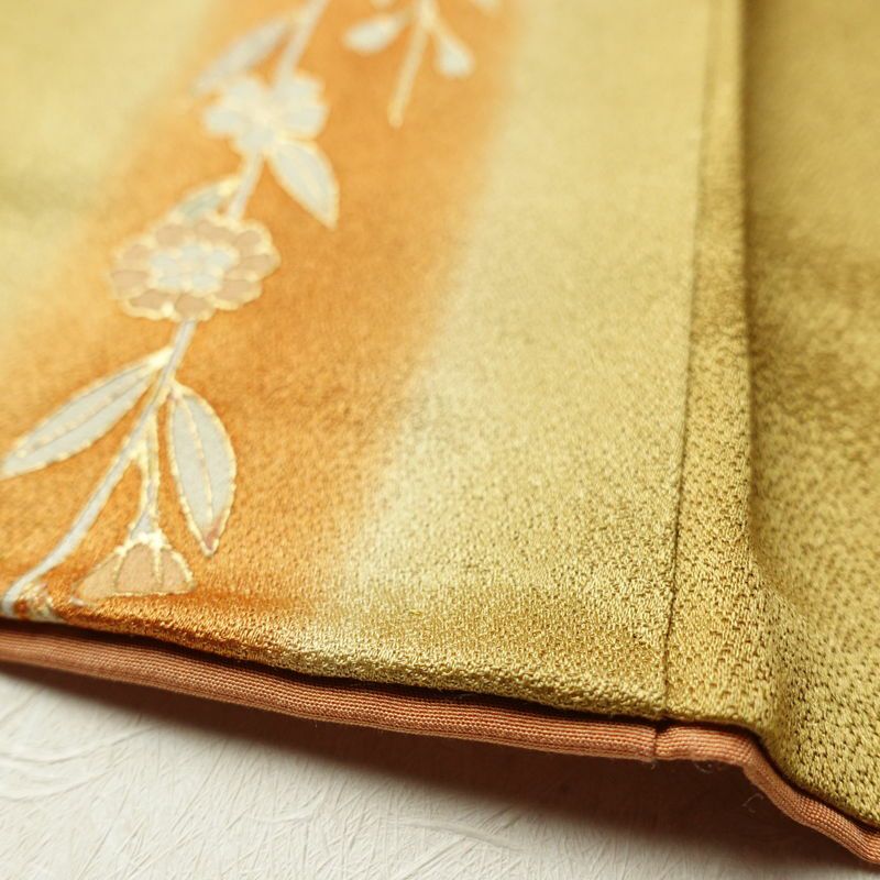 訪問着 正絹 古典柄 袷仕立て 身丈166.5cm 裄丈65cm 金彩 着物 黄・黄土色_画像9