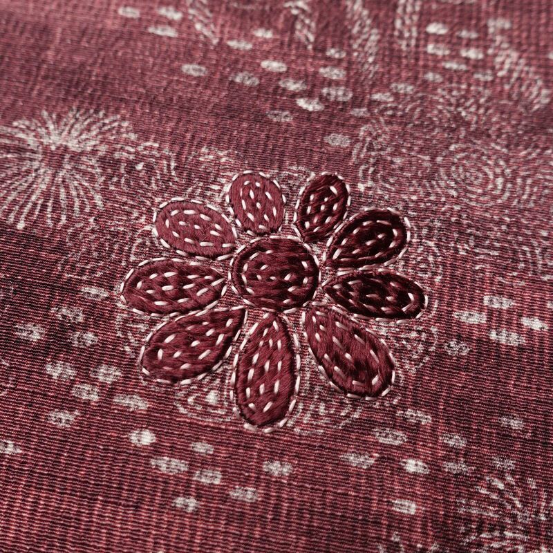 付け下げ 良品 紬縮緬 紬地 一つ紋付き 正絹 古典柄 袷仕立て 身丈160.5cm 裄丈67cm 刺繍 着物 小豆・エンジ_画像6