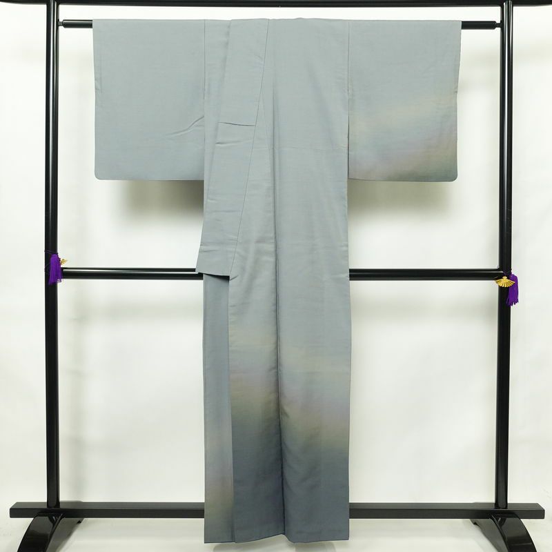 付け下げ 紬生地 正絹 その他の柄 袷仕立て 身丈157.5cm 裄丈67.5cm 紬 附下 青・紺_画像2