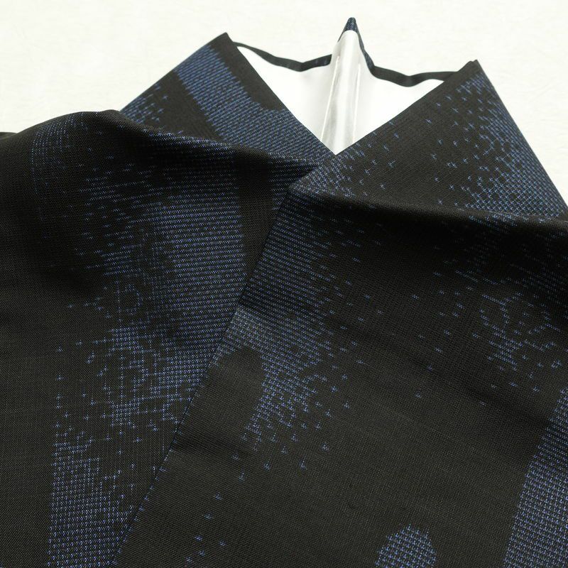 大島紬 良品 証紙なし 正絹 古典柄 麻の葉 袷仕立て 身丈160cm 裄丈66.5cm 青・紺_画像14