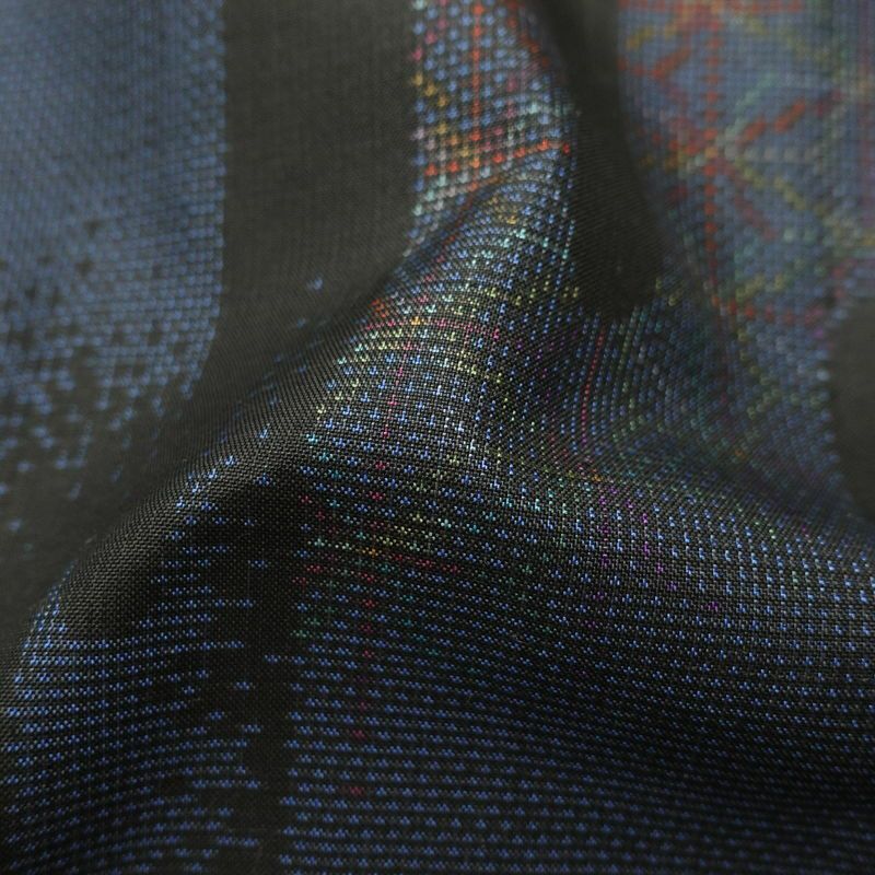 大島紬 良品 証紙なし 正絹 古典柄 麻の葉 袷仕立て 身丈160cm 裄丈66.5cm 青・紺_画像19