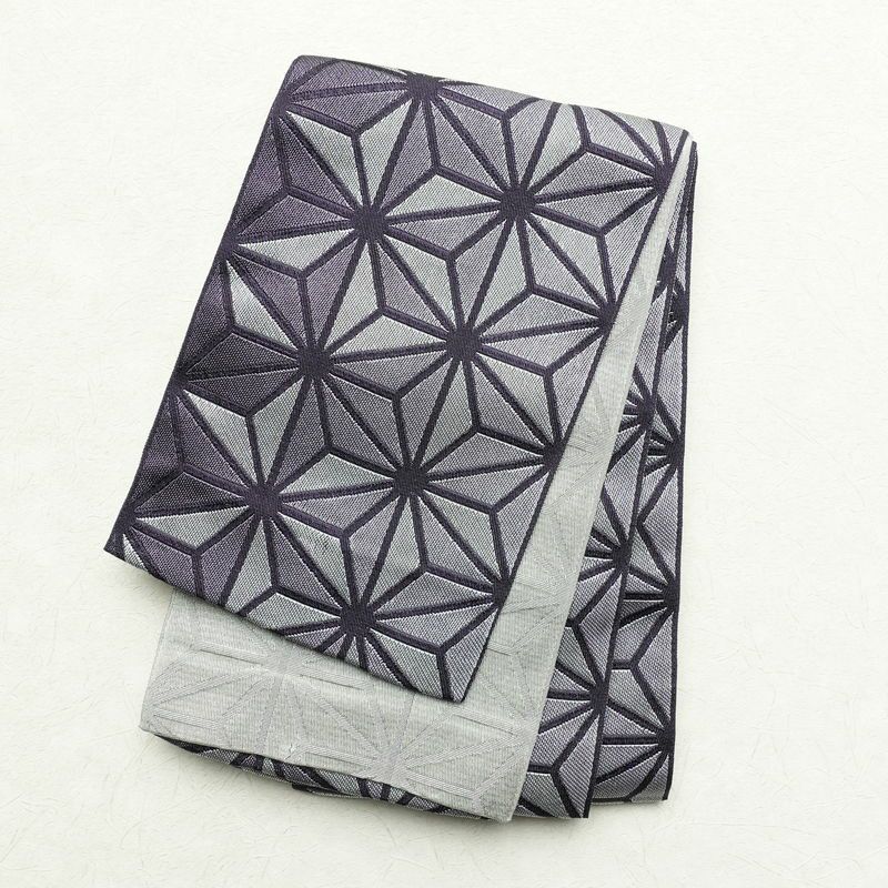 半幅帯 小袋帯 化繊 良品 ポリエステル 麻の葉柄 紫・藤色_画像1