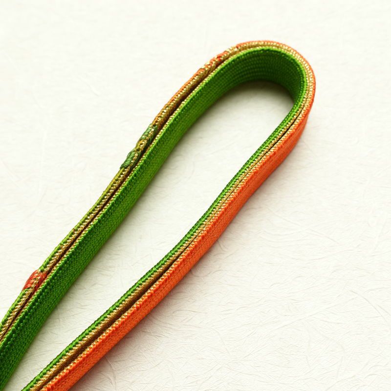 帯締め 平組 フォーマル用 正絹 木の葉・植物柄 緑・うぐいす色_画像4