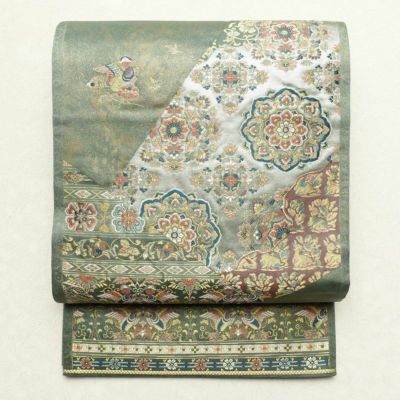 袋帯 六通柄 フォーマル用 正絹 幾何学柄・抽象柄 箔 金糸 緑・うぐいす色