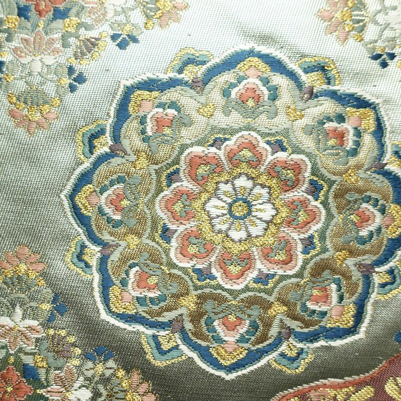 袋帯 六通柄 フォーマル用 正絹 幾何学柄・抽象柄 箔 金糸 緑・うぐいす色_画像3