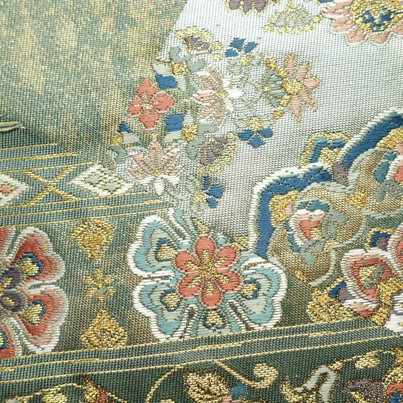 袋帯 六通柄 フォーマル用 正絹 幾何学柄・抽象柄 箔 金糸 緑・うぐいす色_画像5