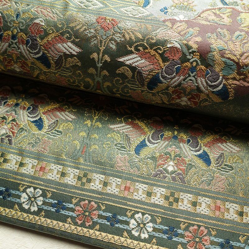 袋帯 六通柄 フォーマル用 正絹 幾何学柄・抽象柄 箔 金糸 緑・うぐいす色_画像6