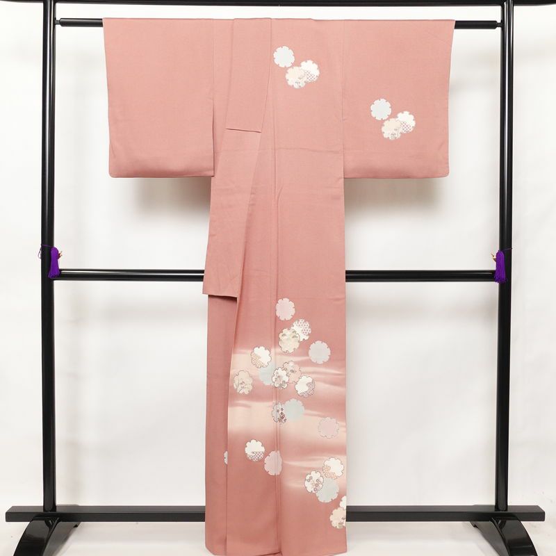 付け下げ 良品 正絹 古典柄 袷仕立て 身丈162.5cm 裄丈65cm 金彩 雪輪 附下 着物 ピンク_画像2