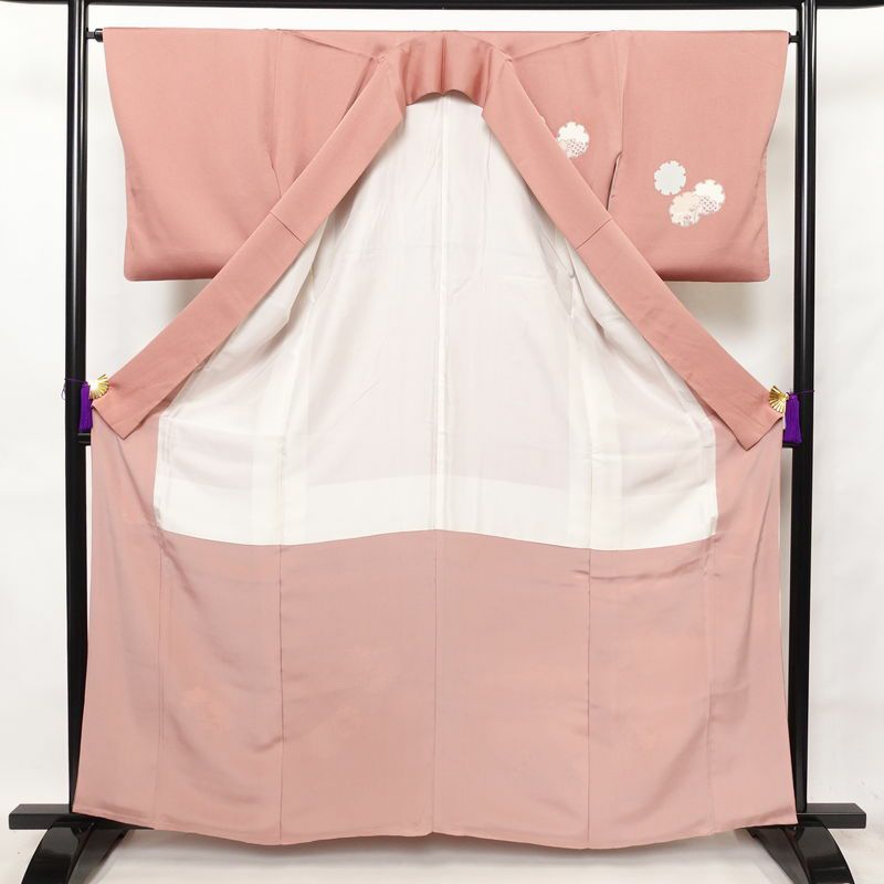 付け下げ 良品 正絹 古典柄 袷仕立て 身丈162.5cm 裄丈65cm 金彩 雪輪 附下 着物 ピンク_画像3