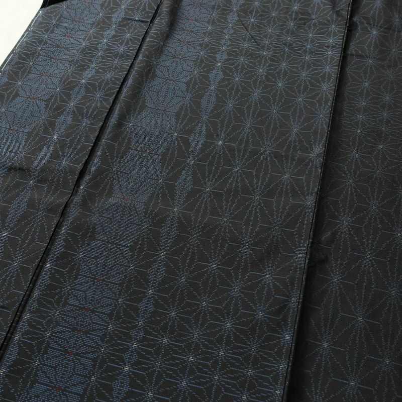 大島紬 良品 しつけ糸付き 正絹 麻の葉柄 袷仕立て 身丈159.5cm 裄丈67.5cm 着物 青・紺_画像5