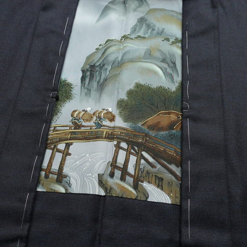 男性用 着物 良品 しつけ糸付き アンサンブル 4点セット セット品 ウール 無地 単衣仕立て 身丈135.5cm 裄丈64cm 青・紺_画像16