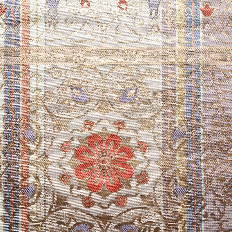 袋帯 六通柄 美品 正倉院宝華文 フォーマル用 正絹 チェック・格子柄 金糸 紫・藤色_画像2