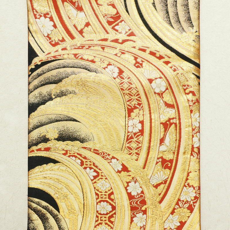 袋帯 六通柄 振袖用 正絹 流水・波柄 蝶 金・銀_画像7