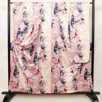 振袖 金彩 花柄 裄67 紋無し 素敵なデザイン 正絹 AK-4415 振袖 良品