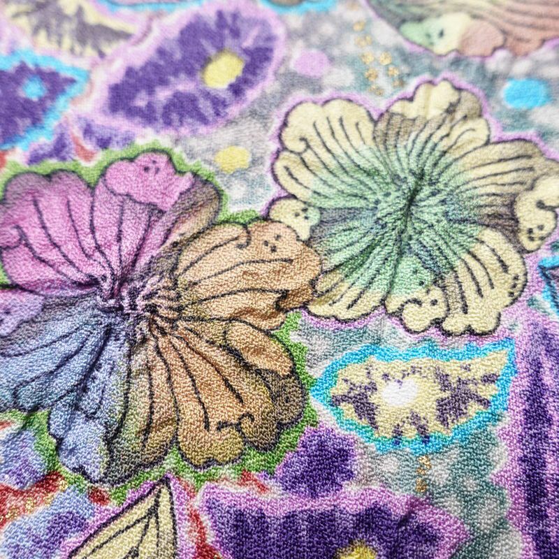 振袖 辻が花 作家物 孝美 落款入り 良品 絞り 正絹 花柄 袷仕立て 身丈165.5cm 裄丈67.5cm 金彩 小豆・エンジ_画像7