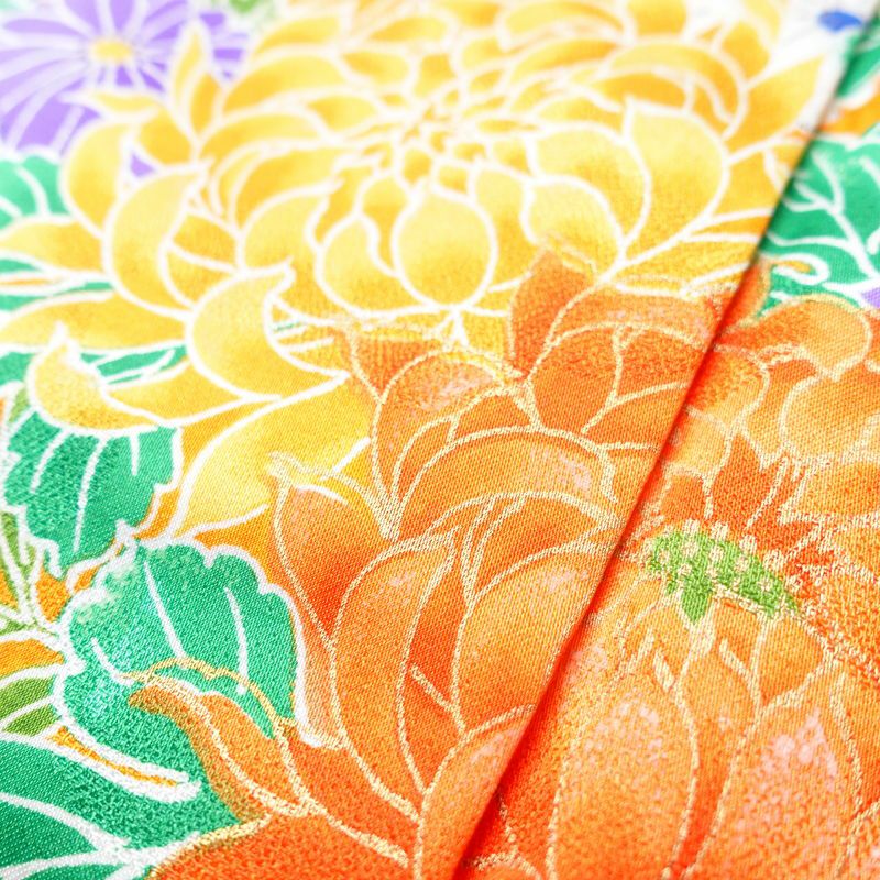 付け下げ  しつけ糸付き ポリエステル 古典柄 袷仕立て 身丈158cm 裄丈64.5cm 附下 着物 金彩 橙_画像7