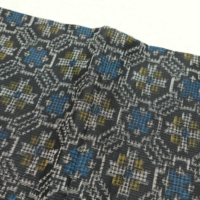 紬 しつけ糸付き 正絹 幾何学柄・抽象柄 袷仕立て 身丈154cm 裄丈66cm 紬着物 青・紺_画像12