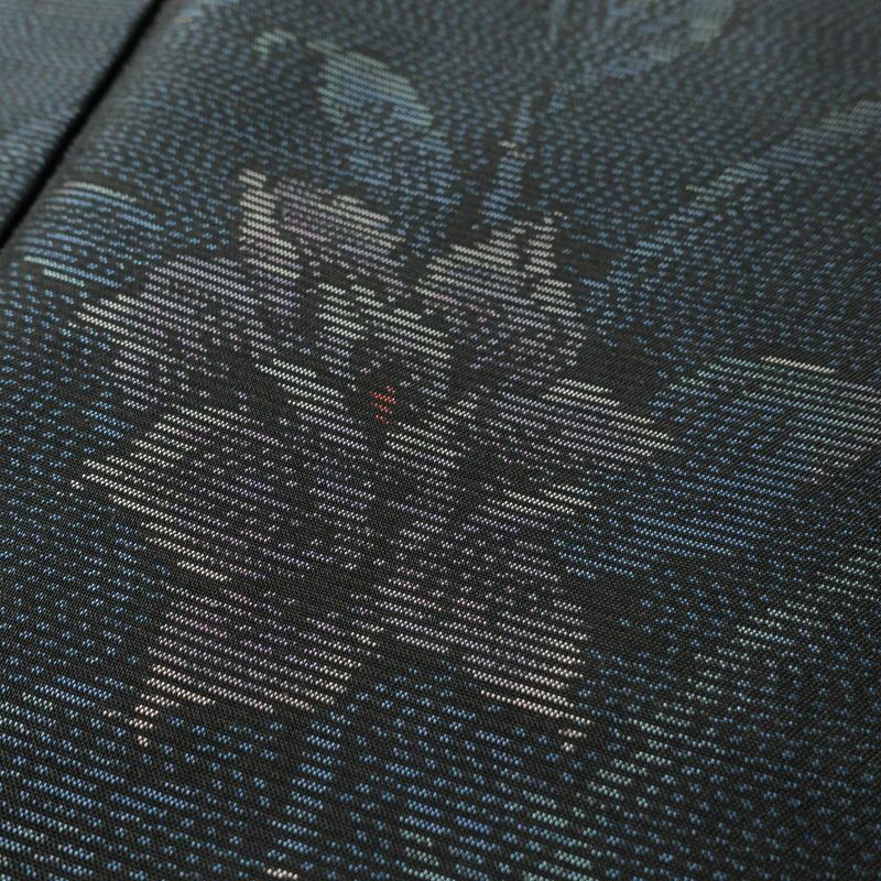 本場大島紬 良品 証紙あり 正絹 花柄 袷仕立て 身丈158cm 裄丈67cm 青・紺_画像6