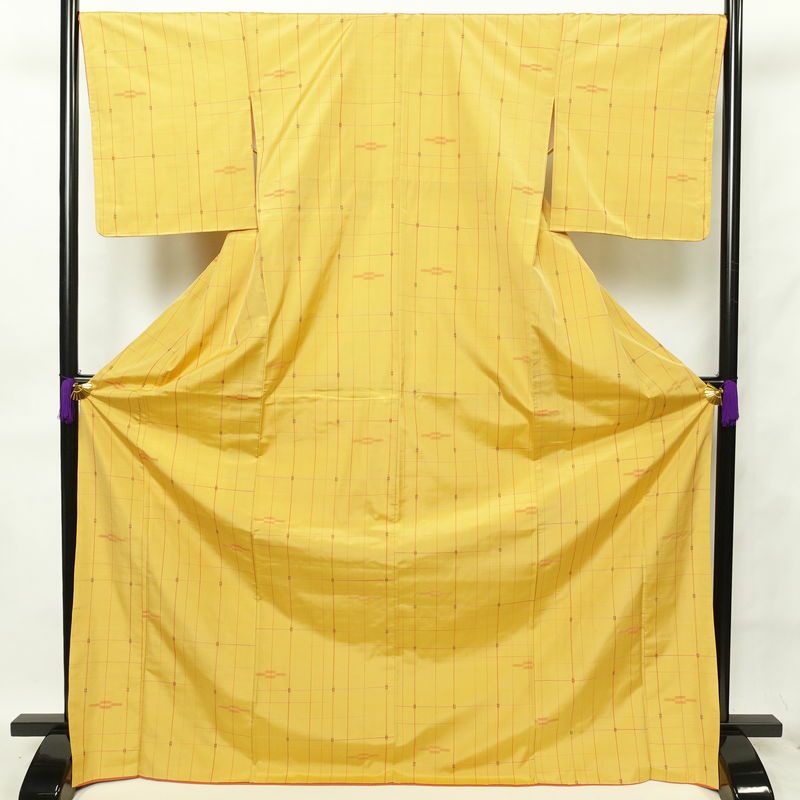 道中着】正絹 紬 紺、黄色系 袷 見送ろ