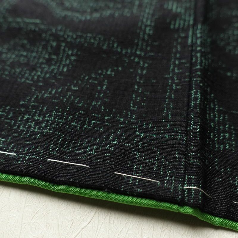 紬 しつけ糸付き 正絹 木の葉・植物柄 袷仕立て 身丈156.5cm 裄丈61.5cm 青・紺_画像9