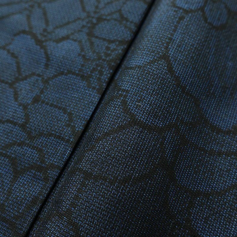 紬 しつけ糸付き 正絹 花柄 袷仕立て 身丈162.5cm 裄丈65cm 紬着物 青・紺_画像8