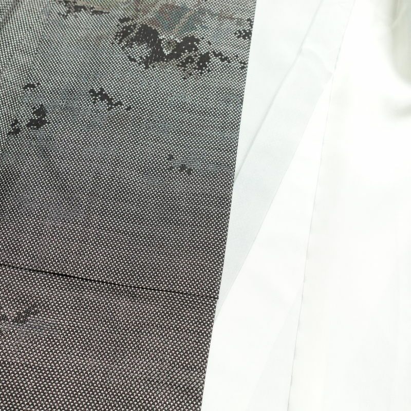 紬 良品 正絹 風景柄 袷仕立て 身丈156.5cm 裄丈63.5cm 紬着物 グレー_画像16