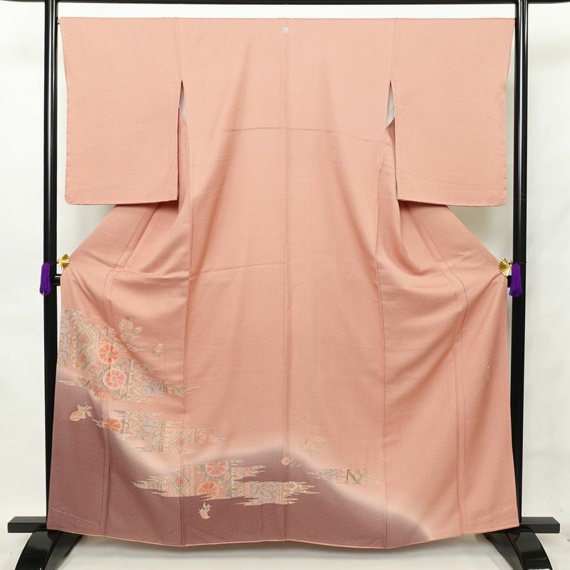 色留袖 良品 蘇州刺繍 一つ紋付き 正絹 古典柄 袷仕立て 身丈162.5cm 裄丈68.5cm 一部しつけ糸付き 着物 ピンク_画像1