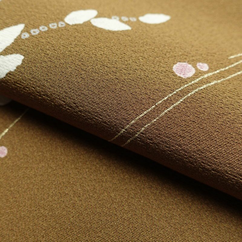 小紋 縮緬 正絹 木の葉・植物柄 袷仕立て 身丈169.5cm 裄丈71cm 小紋着物 黄・黄土色_画像20