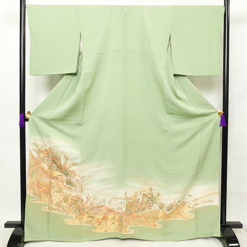 色留袖 良品 源氏物語澪標図 一つ紋付き 正絹 風景柄 袷仕立て 身丈 