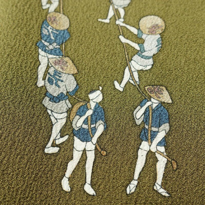 訪問着 良品 落款入り 正絹 祇園まつり 人物・動物柄 袷仕立て 身丈153.5cm 裄丈63.5cm 着物 緑・うぐいす色_画像8