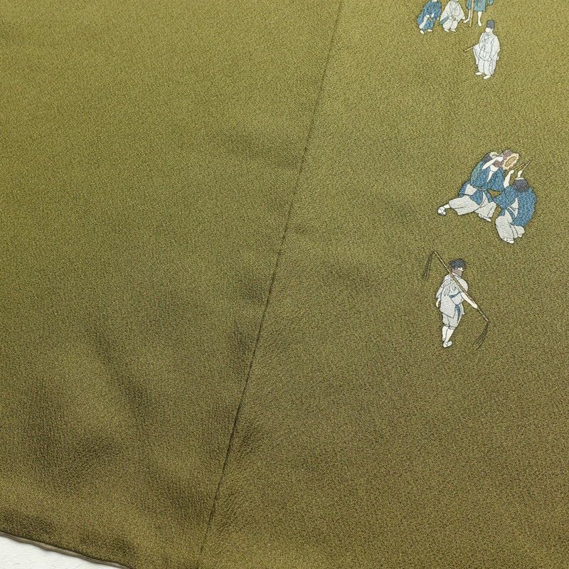 訪問着 良品 落款入り 正絹 祇園まつり 人物・動物柄 袷仕立て 身丈153.5cm 裄丈63.5cm 着物 緑・うぐいす色_画像11