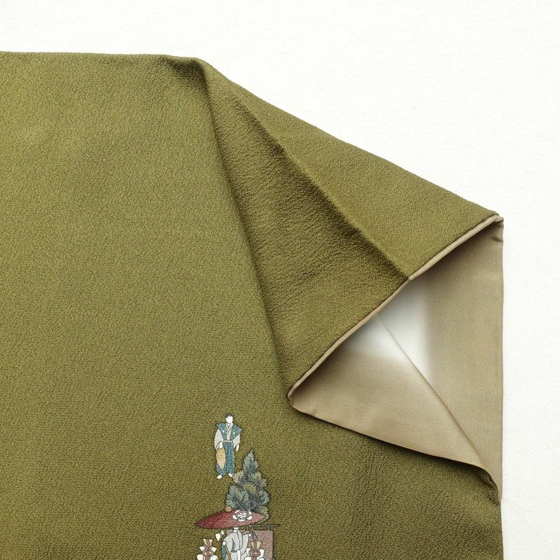 訪問着 良品 落款入り 正絹 祇園まつり 人物・動物柄 袷仕立て 身丈153.5cm 裄丈63.5cm 着物 緑・うぐいす色_画像14