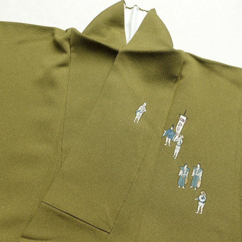 訪問着 良品 落款入り 正絹 祇園まつり 人物・動物柄 袷仕立て 身丈153.5cm 裄丈63.5cm 着物 緑・うぐいす色_画像15