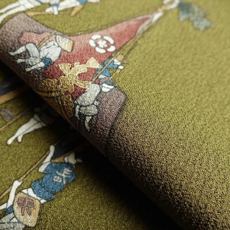 訪問着 良品 落款入り 正絹 祇園まつり 人物・動物柄 袷仕立て 身丈153.5cm 裄丈63.5cm 着物 緑・うぐいす色_画像20